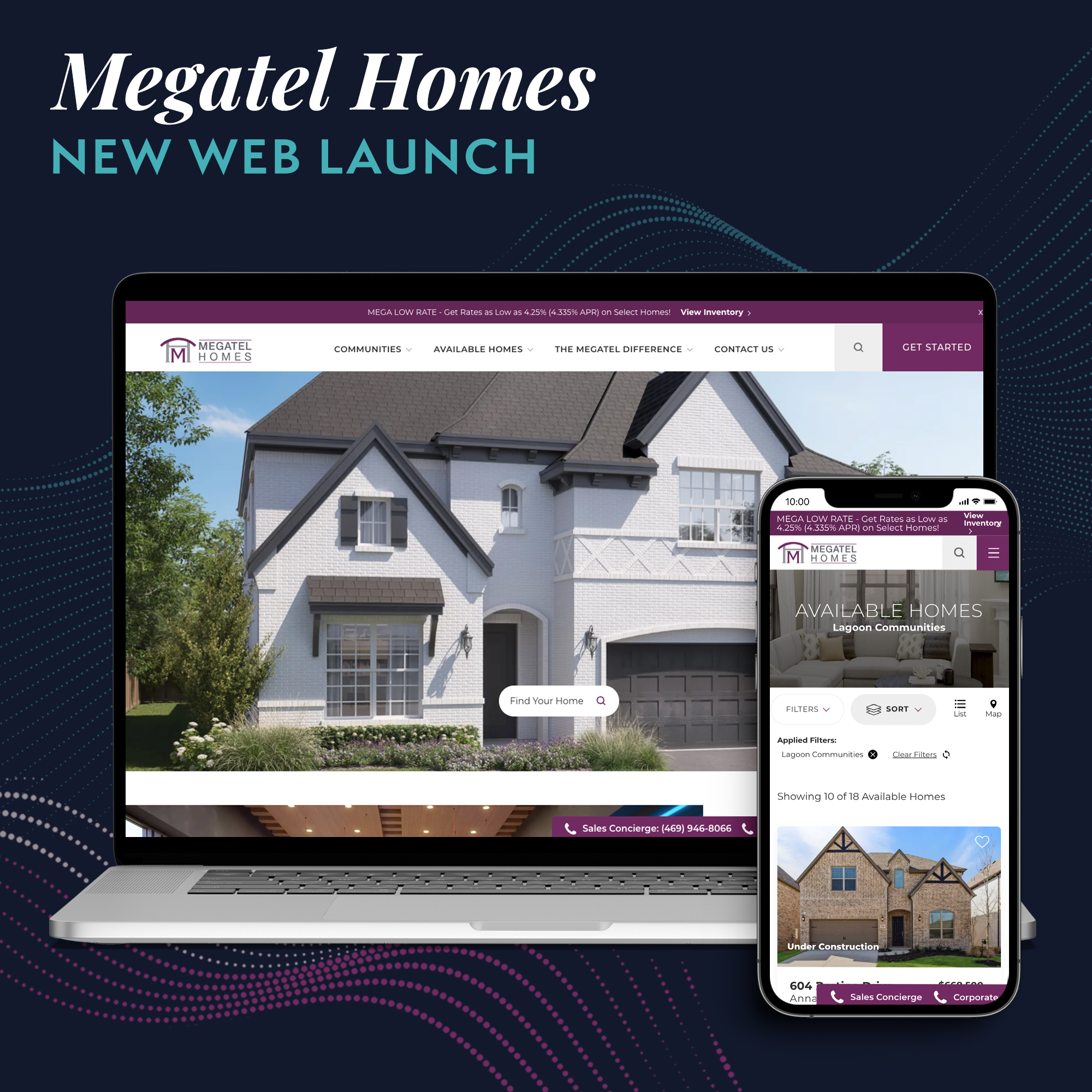 Megatel Homes website home page with a house on it